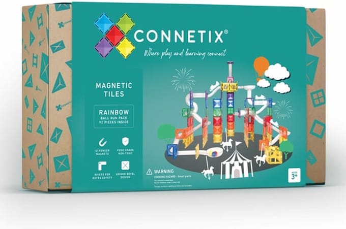 CONNETIX - Magnetisch Tegels - Regenboog Ball Run Pakket - 92 Stuks - Magnetisch Speelgoed
