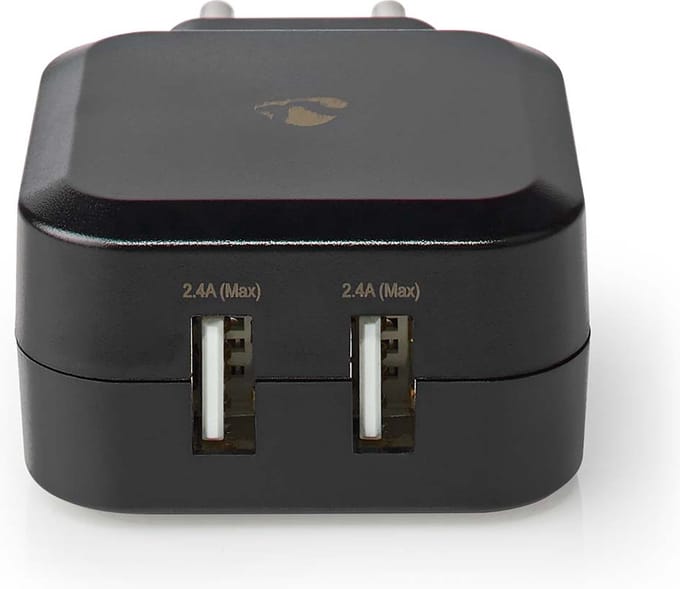 Nedis Oplader - 24 W - 2x 2.4 A - Outputs: 2 - 2x USB-A - Geen Kabel Inbegrepen - Single Voltage Output - Zwart