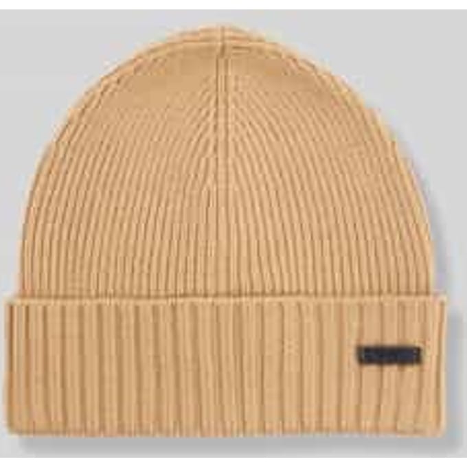 HUGO BOSS muts wol - heren muts met omslag - midden beige
