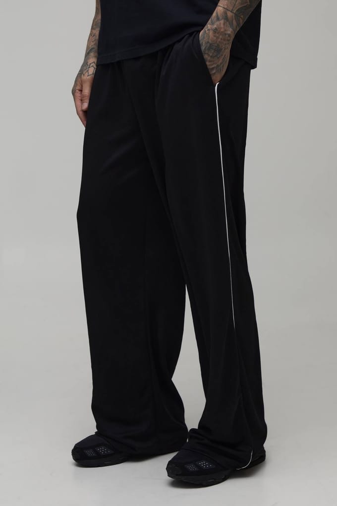 Lange Wijde Tricot Joggingbroek Met Biesdetail | Black | Size Medium