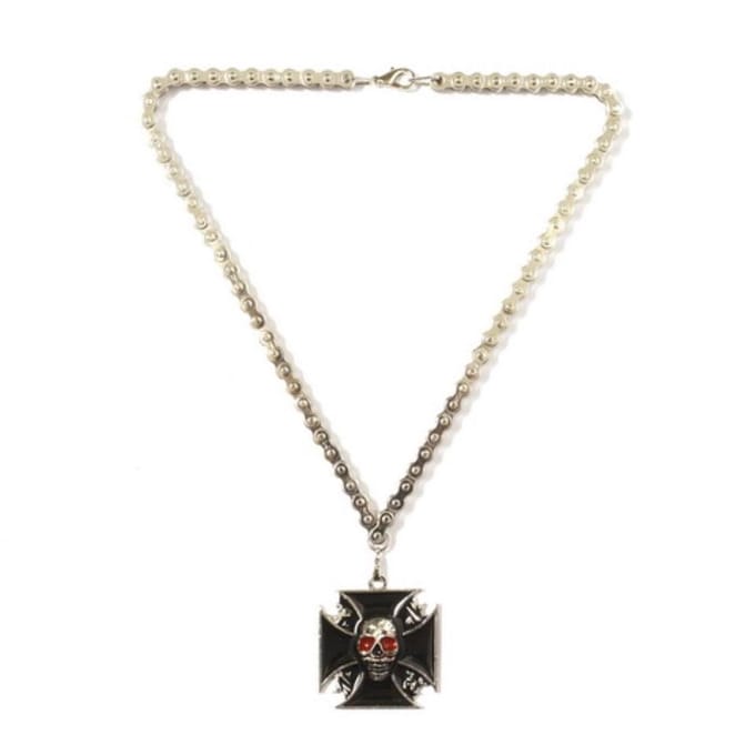 Kodiak Ketting Black Cross Skull red eyes