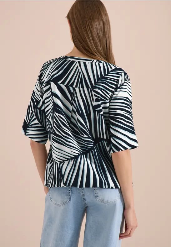 Blouse met korte mouwen, gespleten hals en print