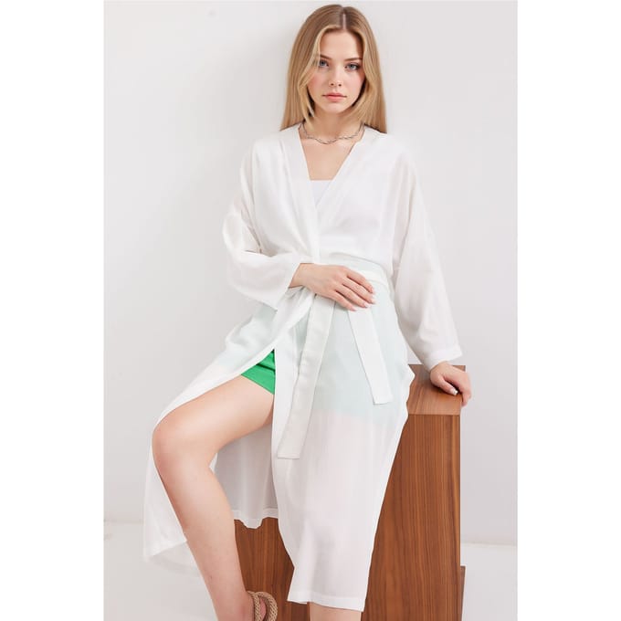Midi Pompom Sjaalkraag Kimono