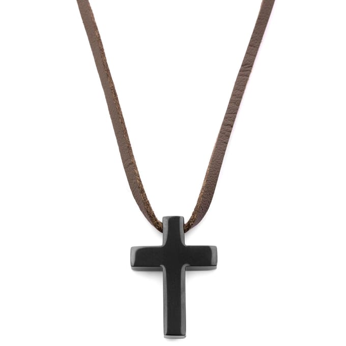 Iconic | De Zoon Leren Ketting met Zwart Kruis