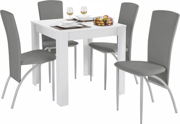 Lynn & Nicole - Set van Eettafel 80x80cm met 4 Stoelen Lichtgrijs