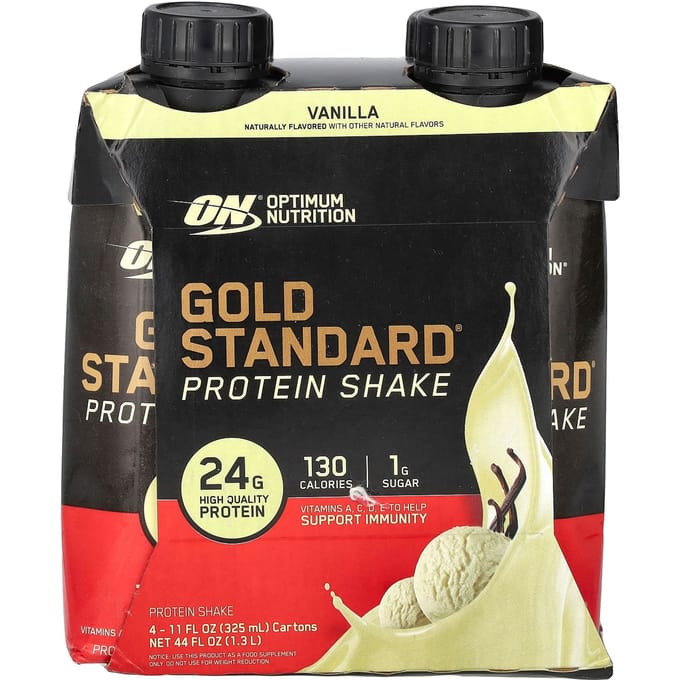 Optimum Nutrition, Gold Standard Eiwitshake, Vanille, 4 Verpakkingen, 11 fl oz (325 ml) Elk