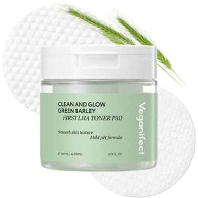 Veganifect - Clean And Glow Green Barley First LHA Toner Pad 60 pads
