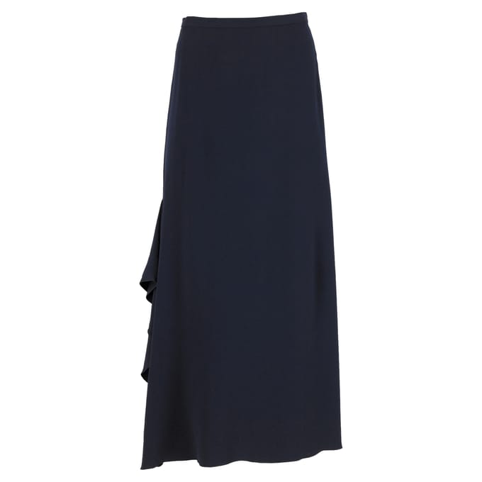 Max Mara maxi-rok met ruches in marineblauwe wol