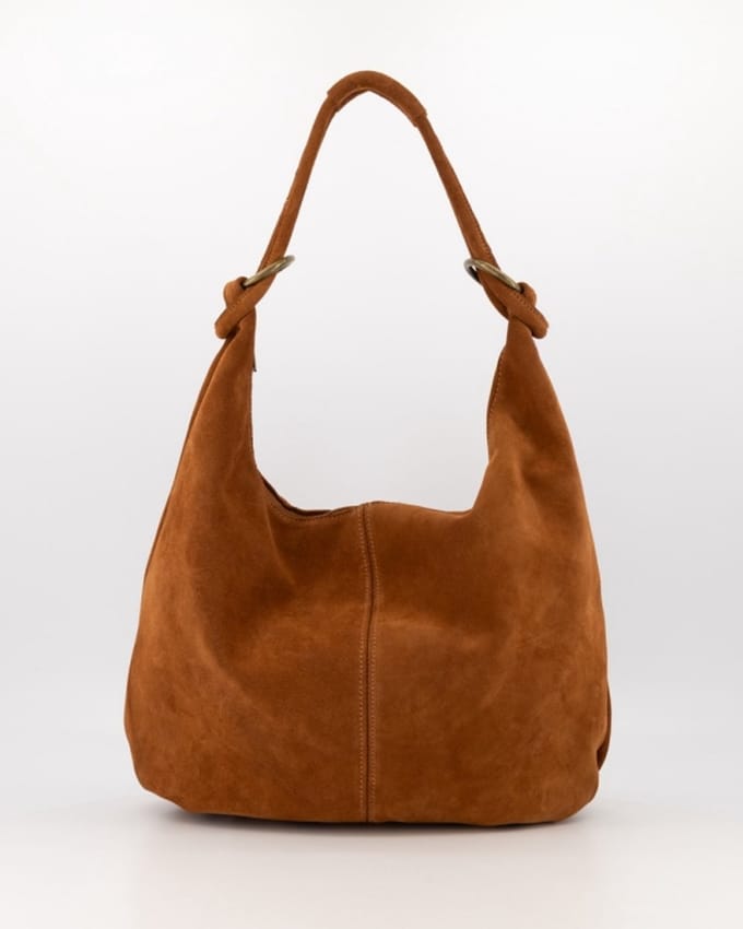 Teatro - Suez - Schoudertas - Handtas - Groot - Suede - Leer - Cognac