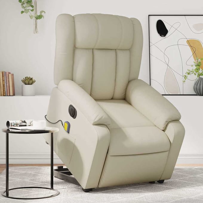 vidaXL - Sta-op-massagestoel - elektrisch - kunstleer - crèmekleurig