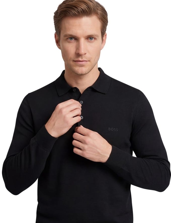 Boss Black Bono-l Long Sleeved Polo Shirt Black