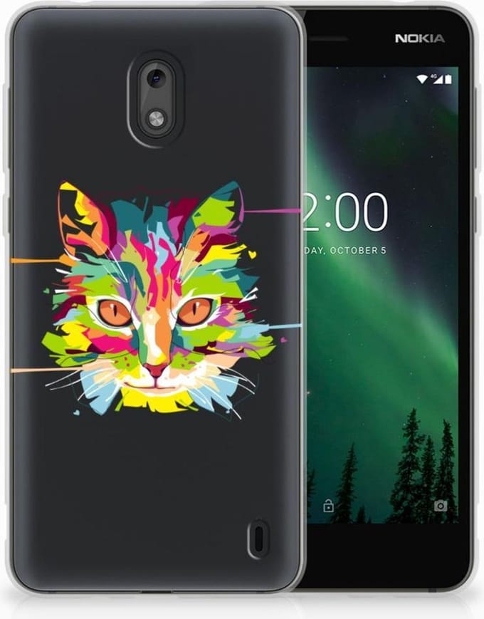 Back Cover voor Nokia 2 Telefoonhoesje met Naam Cat Color