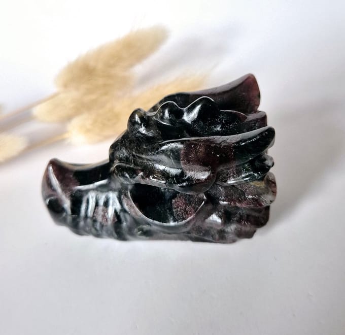 Edelsteen Drakenschedel van Granaat – 7cm - Dragon Skull carving