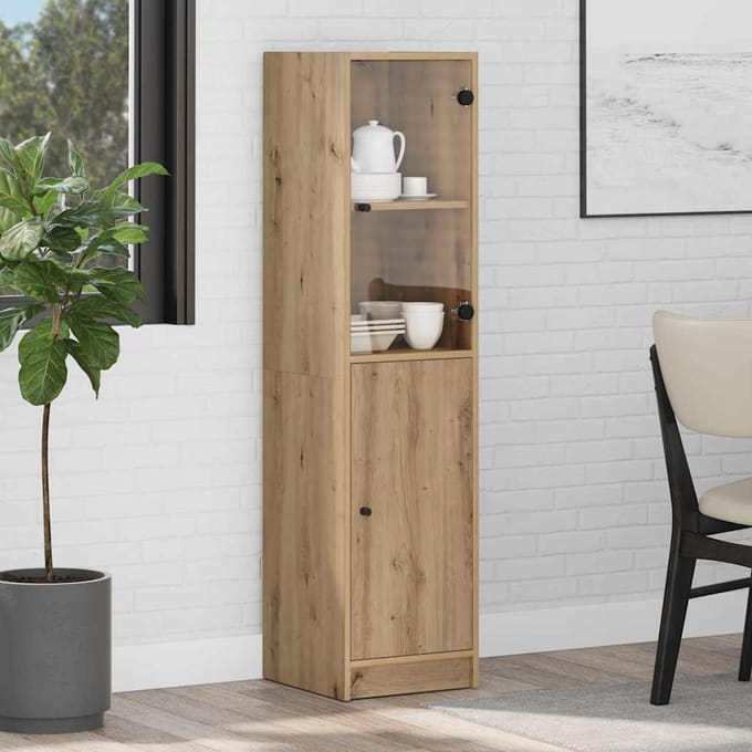 vidaXL - Highboard - Artisan - Eiken - 35 - x - 37 - x - 142 - cm - Bewerkt - hout