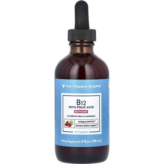 The Vitamin Shoppe, Vitamine B12, avec acide folique, framboise, 113 ml (118ml)