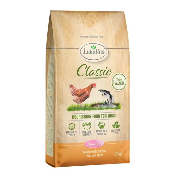 Lukullus Classic Junior Kip & Zalm - Dubbelpak: 2 x 12 kg Nieuw Receptuur