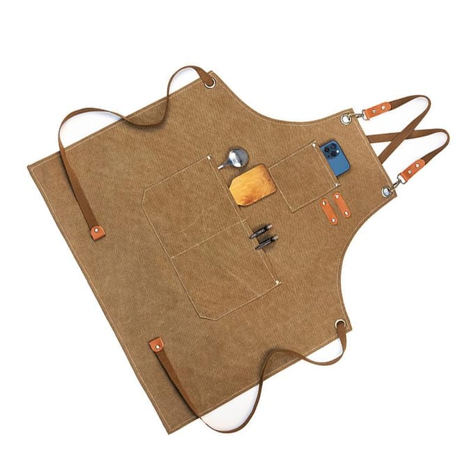 Houtbewerkingsschort Dik Canvas Waterdicht Werkschort voor Tuinieren Koffiezaak Lichtbruin kameel