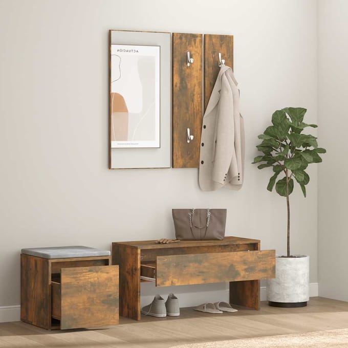 vidaXL - Garderobe - set - bewerkt - hout - gerookt - eikenkleurig