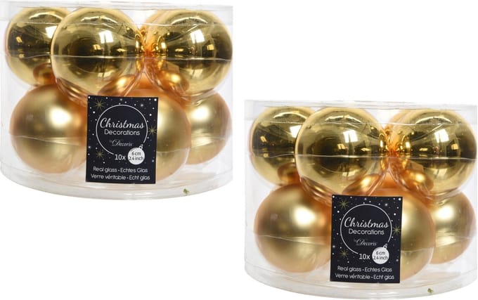 Decoris Kerstballen set - 20x stuks - goud - glas - 6 cm - glans/mat - kerstversiering