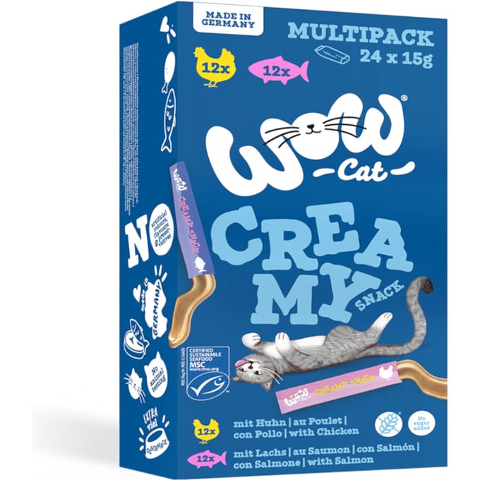 24x15g WOW Cat Creamy Snack Mix pakket (2 soorten) kattensnacks