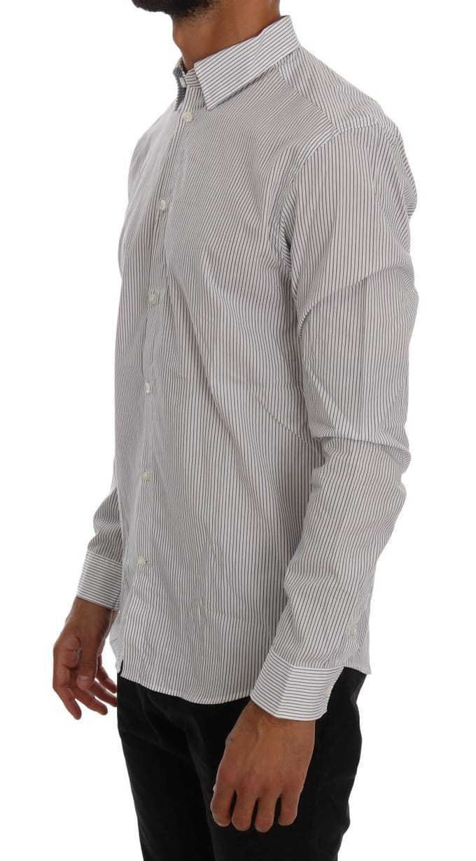 Frankie Morello Witte Blauwe Gestreepte Casual Katoenen Regular Fit Hemd