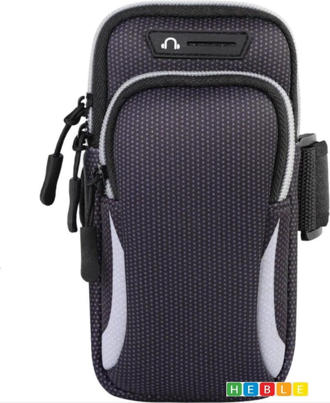 *** Grijze Universeel Zwarte Hardloop Telefoonhouder Armband Tas - van Heble® ***