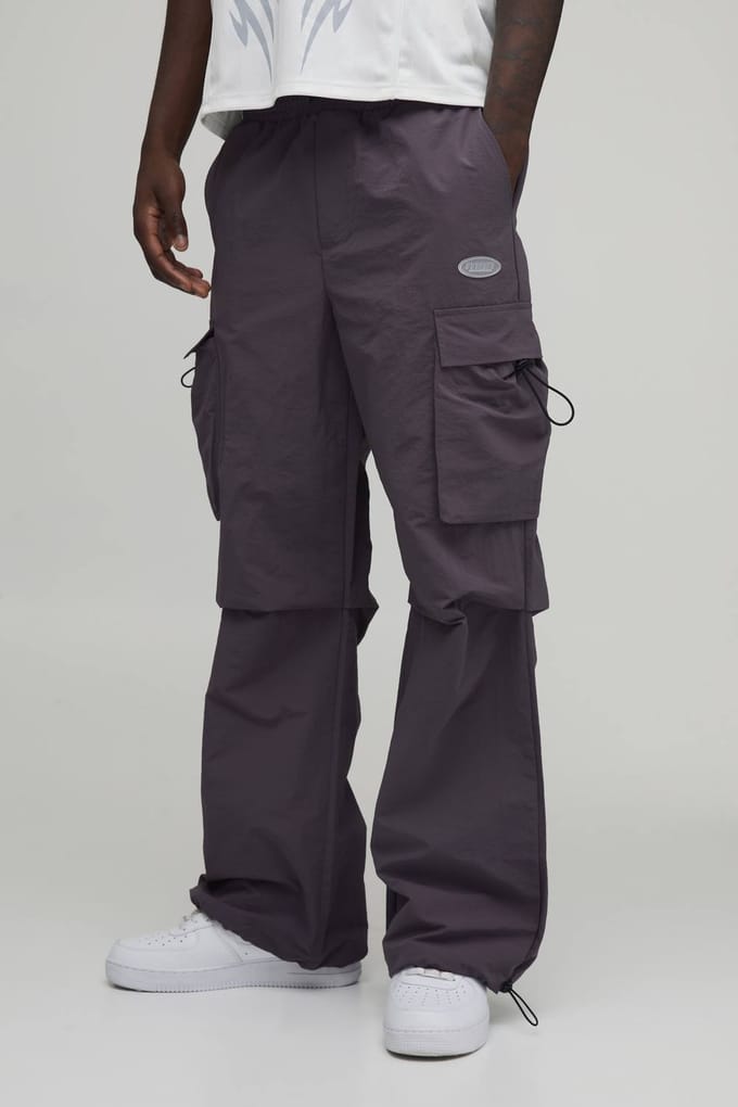 Gerimpelde Wijduitlopende Cargo Nylon Broek | Charcoal | Size Medium