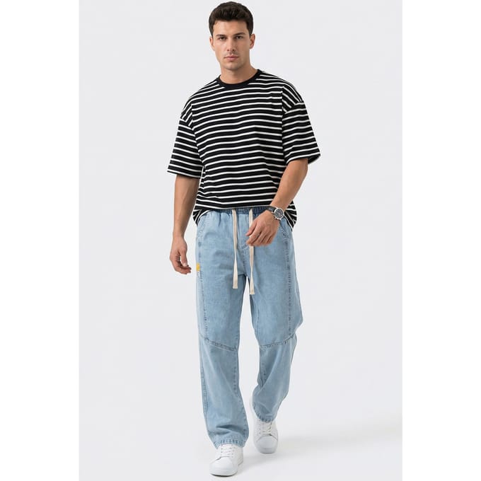Baggy Denim Broek met Koord Taille