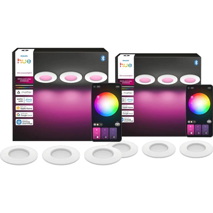 Philips Hue Inbouwspot Slim 6-Pack - White and Color - 90mm - Wit