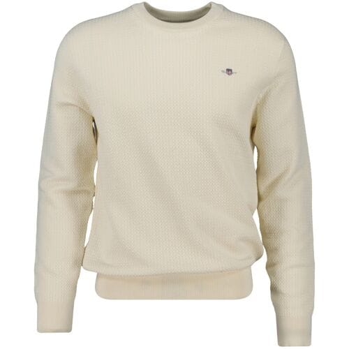 Gant Trui Uni Color Textured Cotton Crew Neck Cream / male