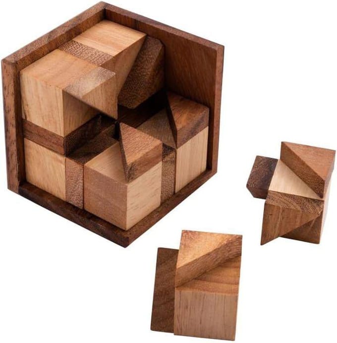 Crazy Cube en Bois - Casse-Tête Difficile Niveau 4/5 - Jeu de Logique Adulte et Enfant Dès 10 Ans - 9 Pièces - 7 cm vert