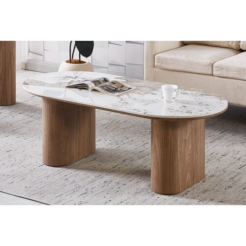 Rousseau Salontafel Evoria 120x60 cm – marmerlook goudbruin – gesinterde steen