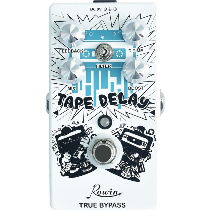 Rowin RE-01 TAPE DELAY Digitaal delay gitaareffectpedaal met Feedback Time Mix Boost 4 Control wit