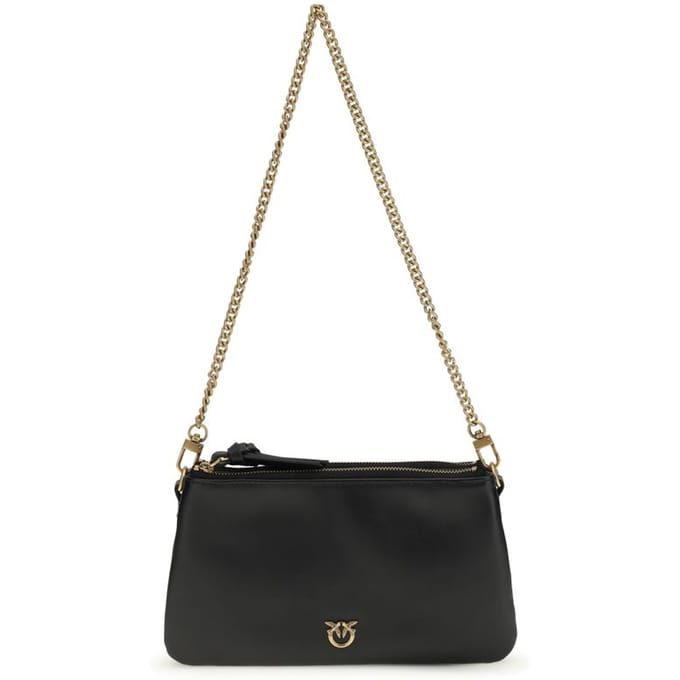 PINKO schoudertas Double Mini Vitello Morbido Black + Antique Gold zwart