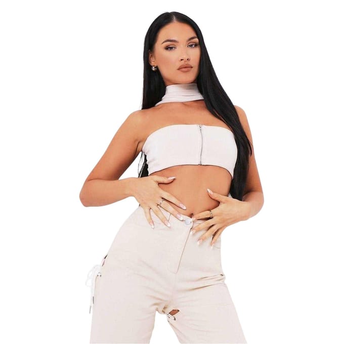 Missy Empire Dames/Dames Ribbed Bandeau Crop Top (Zand)