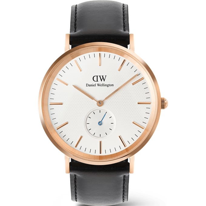 Daniel Wellington Classic Multi-Eye Quartz Analoog Horloge Roségoudkleurig En Zwart Kast Gemaakt Van 100% Pvd-Gecoat Roestvrij Staal En Een Armband Van 100% Echt Leer 40 DW00100870, DW00100871