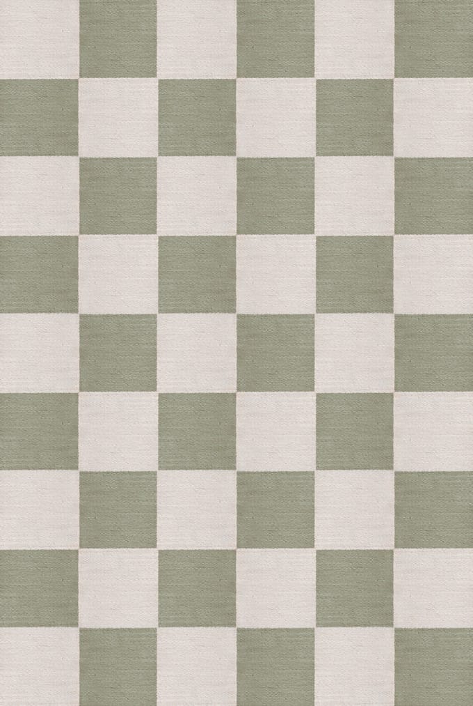 Layered Chess Flatweave Sage Vloerkleed - 140 x 200 cm - Groen,Ivoor - Rectangular - Wol - Eetkamer, Woonkamer, Slaapkamer - Geometrisch - Retro, Modern