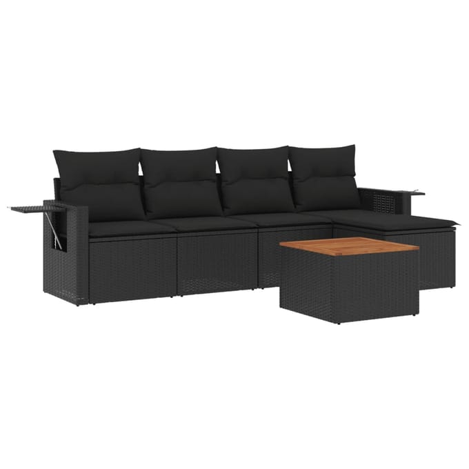 vidaXL - 6-delige - Loungeset - met - kussens - poly - rattan - zwart