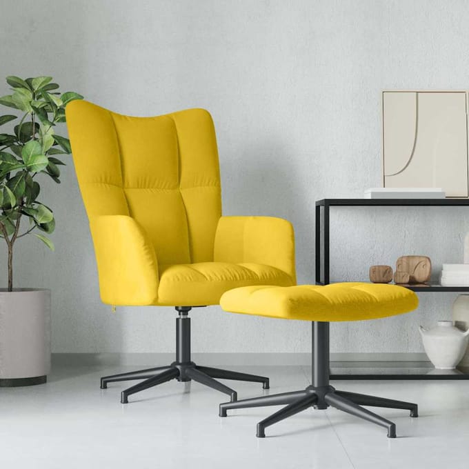 vidaXL - Relaxstoel - met - voetenbank - fluweel - mosterdgeel