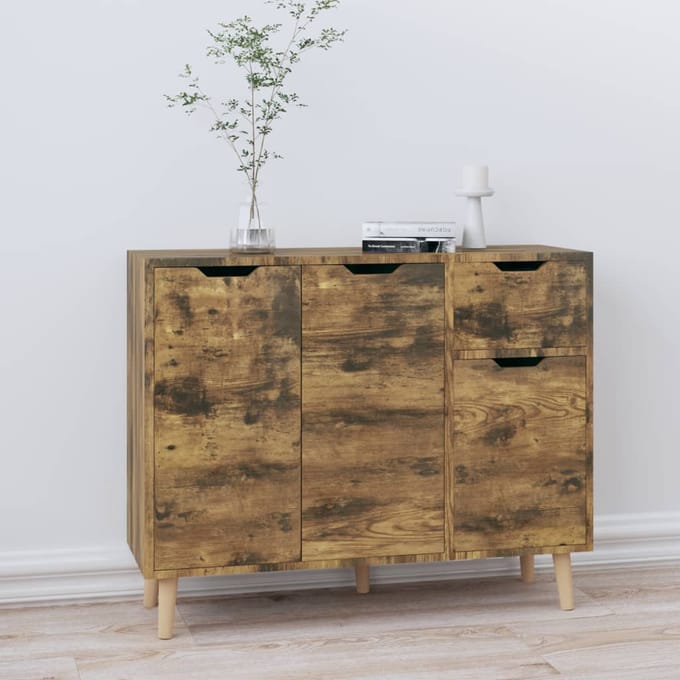 vidaXL - Dressoir - 90x30x72 - cm - bewerkt - hout - gerookt - eikenkleurig