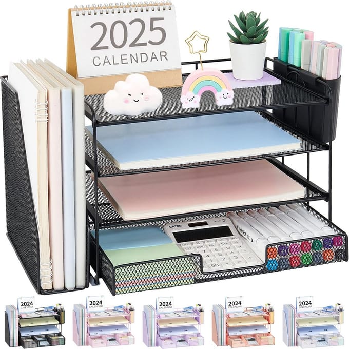 Bureau-organizer met 4 Lades, Documentenbak en Pennenbakjes - Compleet Bureau Accessoires Zwart