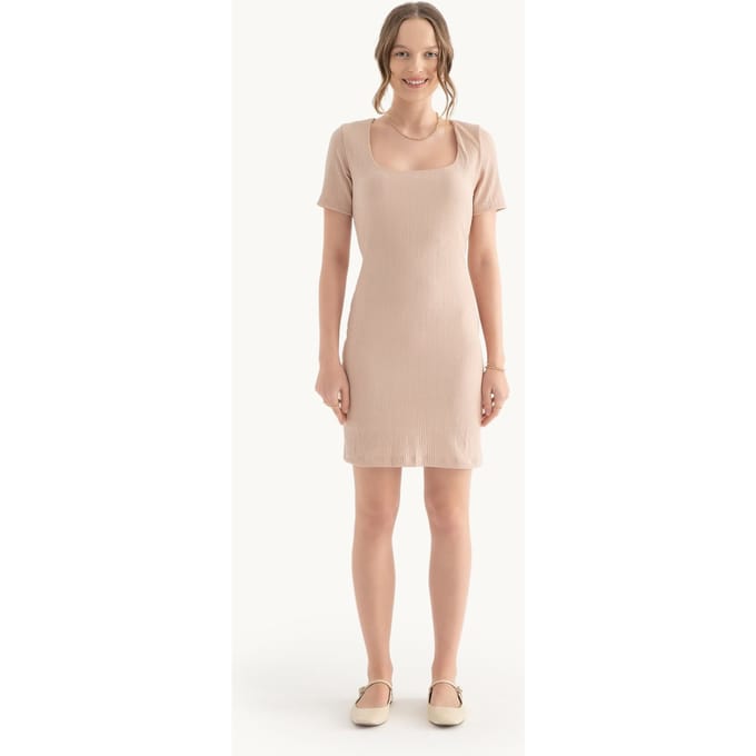 Vierkante Hals Korte Mouw Mini Bodycon Jurk