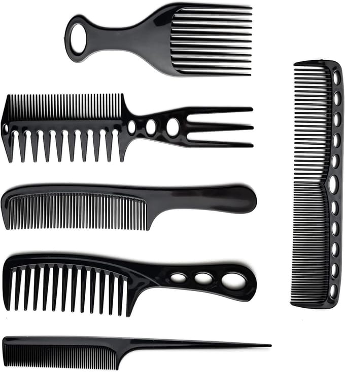 Set van 6 kammen, haarborstel, professioneel, voor kappers, ontwarrende borstels, professionele kam, antistatisch (kamset)