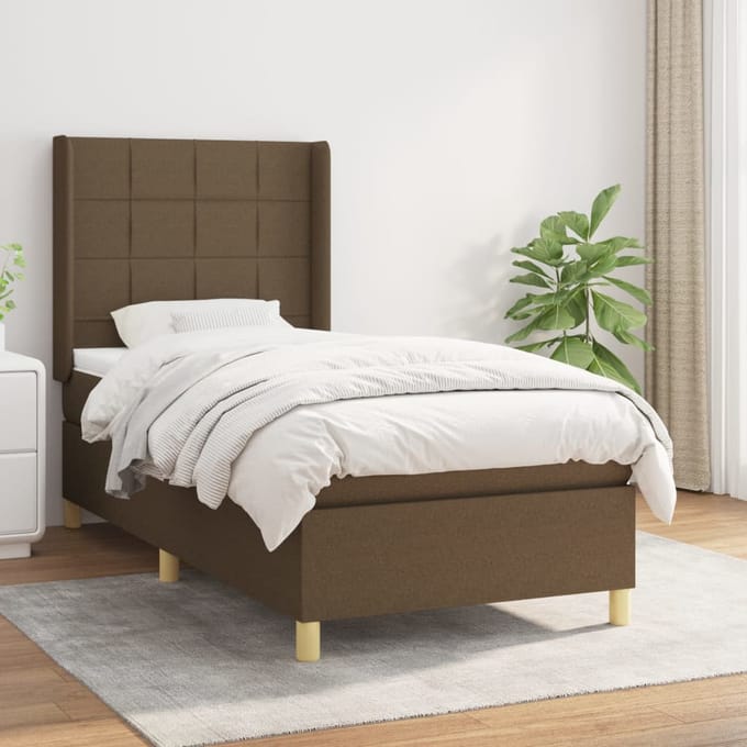 vidaXL - Boxspring - met - matras - stof - donkerbruin - 90x190 - cm