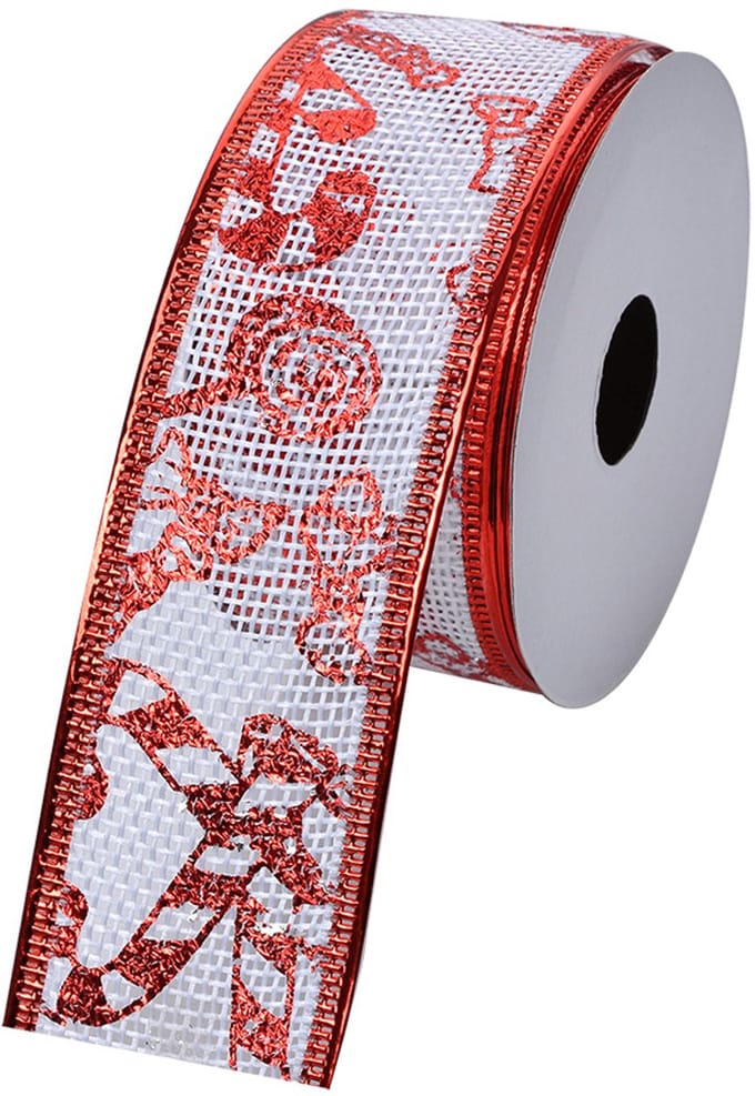 Clayre & Eef Kerstlint 38 mm Wit Rood Synthetisch