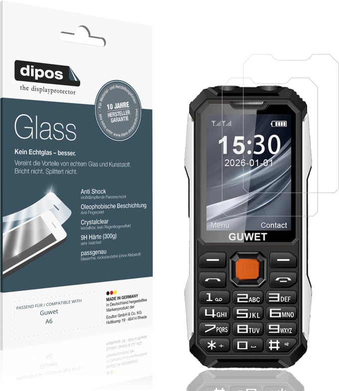 dipos – 2x Pantserfolie geschikt voor Guwet A6 | 9H Screenprotector