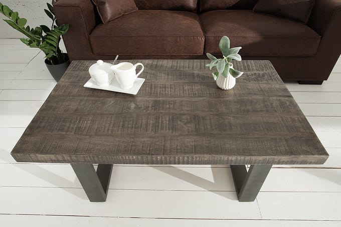 Industriële Design salontafel  100cm mangohout grijs