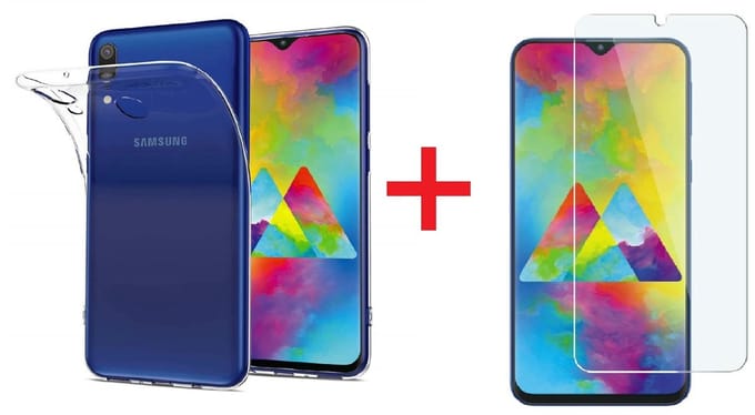 Ntech Hoesje Geschikt Voor Samsung Galaxy M20 Anti Shock Hoesje + Glazen Screenprotector