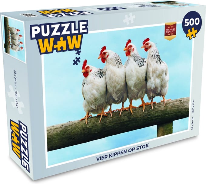 Puzzel Vier Kippen op stok - Legpuzzel - Puzzel 500 stukjes
