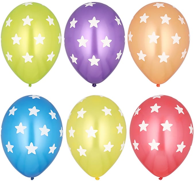 12x 6 Ballonnen Ø 29 cm assorti kleuren Stars